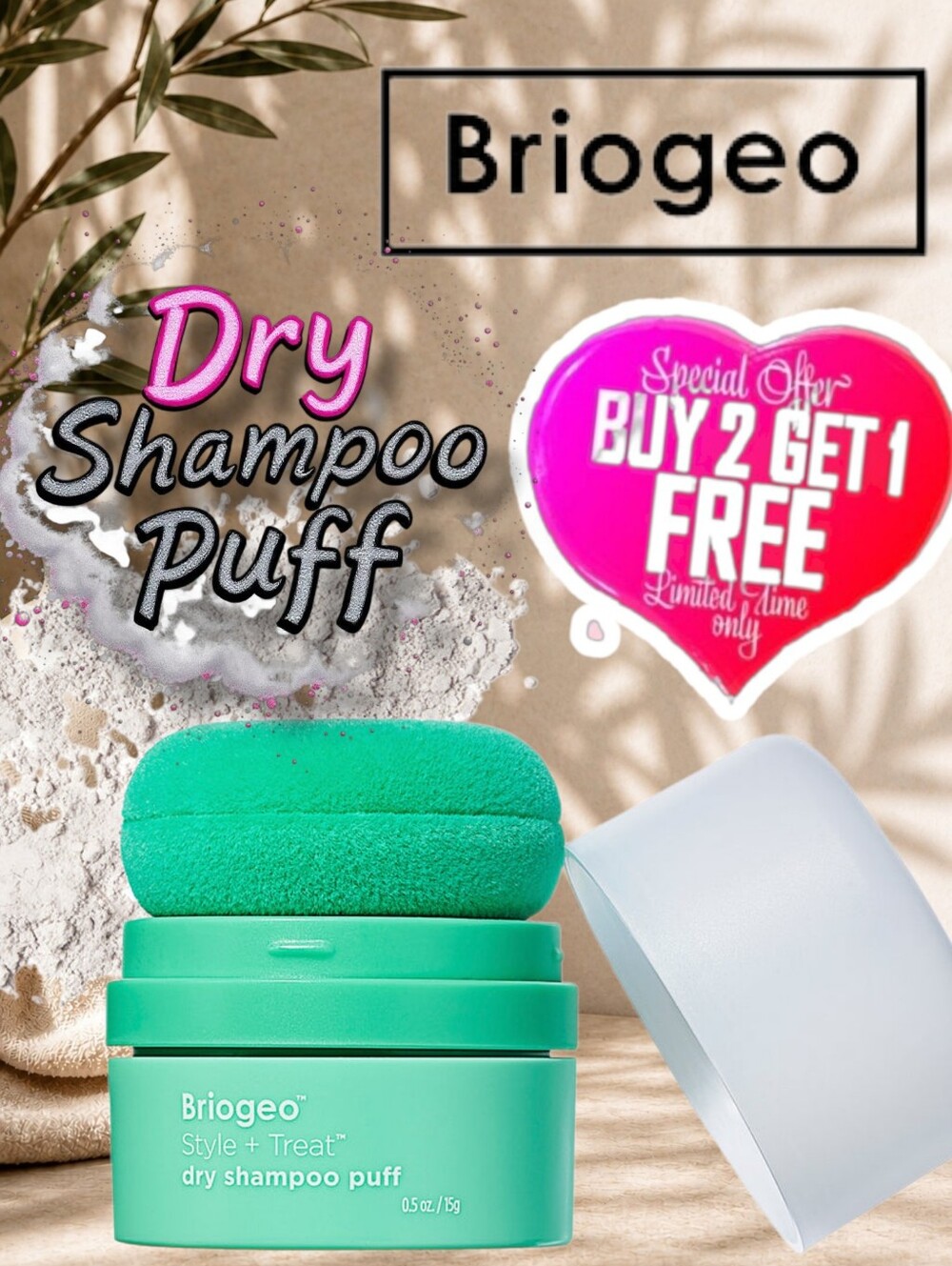 Briogeo Style And Treat Green Dry Shampoo Puff Clean Beauty